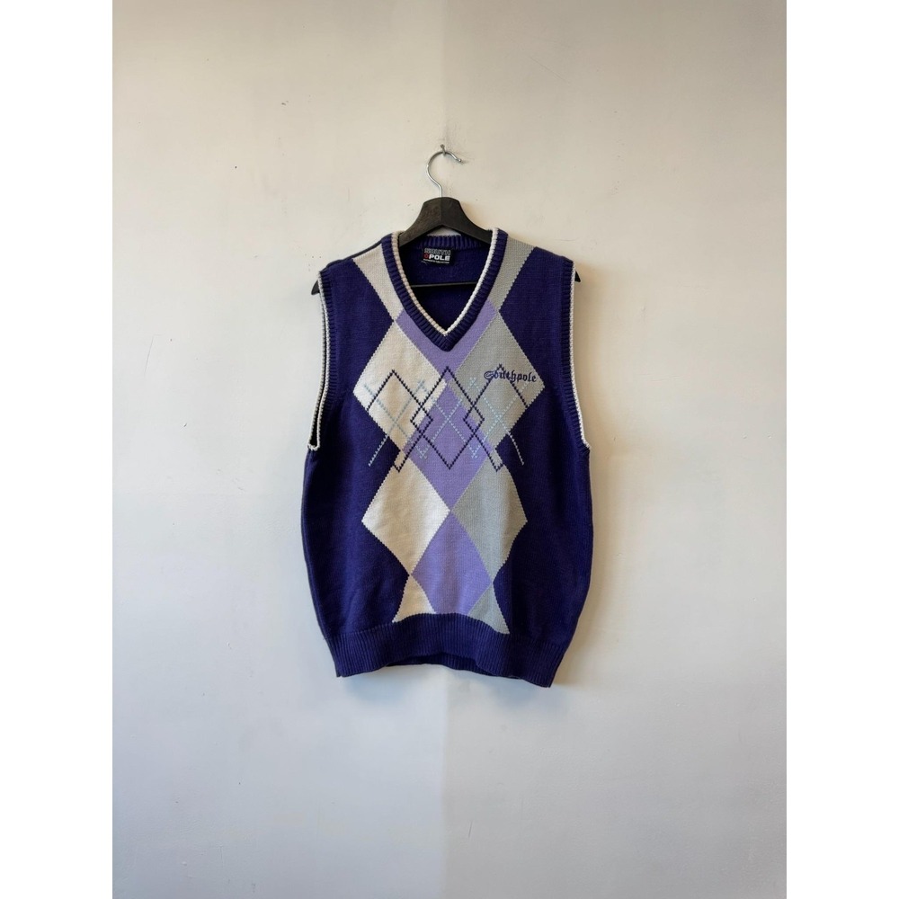VTG Southpole Sweater Vest Medium Purple Argyle Knit V Neck Y2K Retro Streetwear